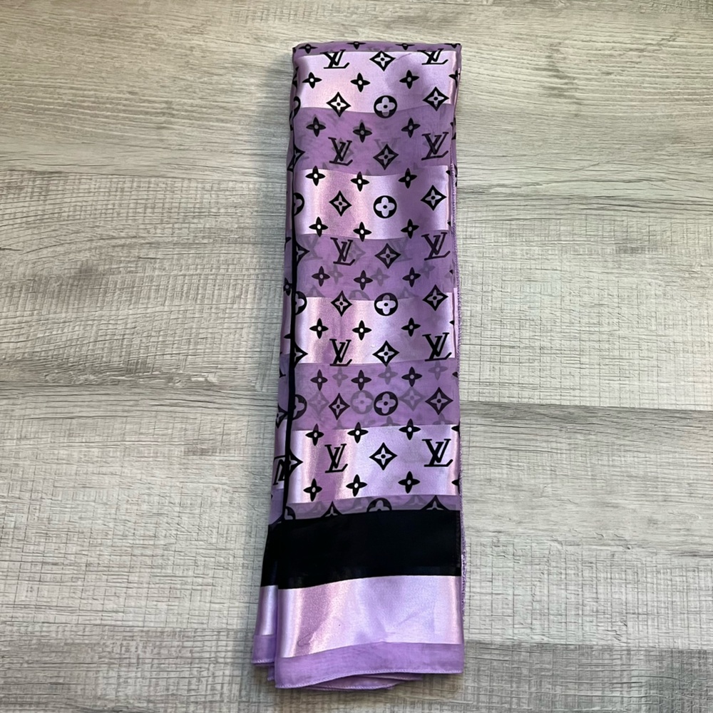 LOUIS VUITTON Lilac Purple Black Silk Monogram Scarf Wrap Shawl - Picture 3 of 16